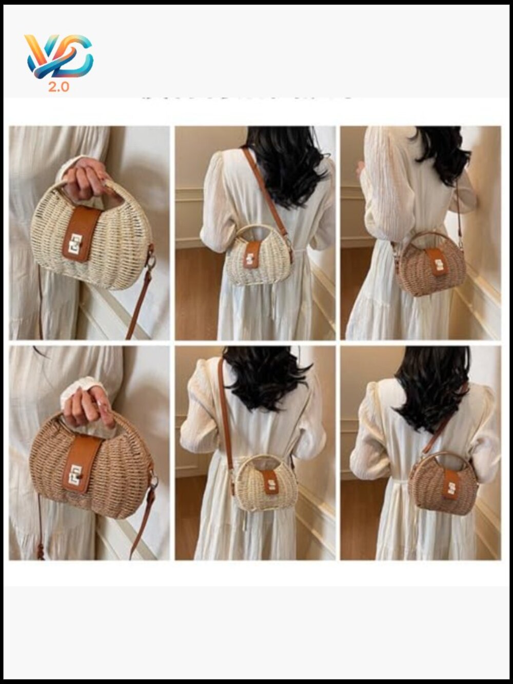 Handmade Straw Woven Beach Bag Crossbody Shell Clutch Summer Vacation Travel - Picture 5 of 7